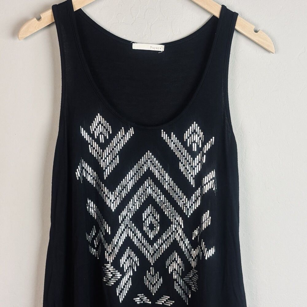 Vintage Y2K Papaya Top Womens S Black Flowy Tank Metallic Sheer Trim Whimsigoth
